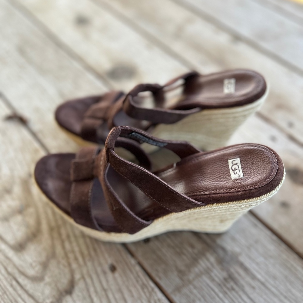 UGG Australia Sandals Women’s 9 Wedge Platform Espadrilles Dark Brown